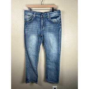 True Luck Jeans Mens Size 34x32 Denim Embroidered Pockets Straight Leg Y2K Pants